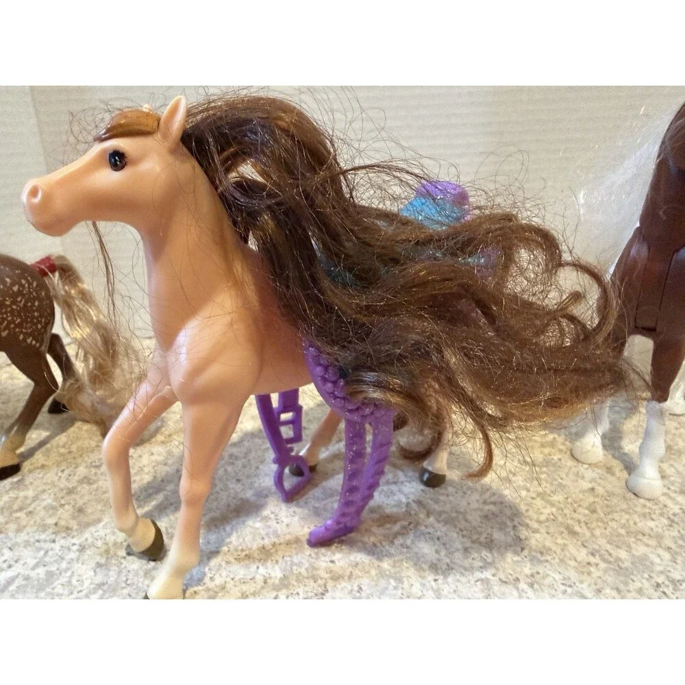 Spirit Riding Free Horse Toy Lot 3 Brushable Mane Horses Plus Bridle Just Play